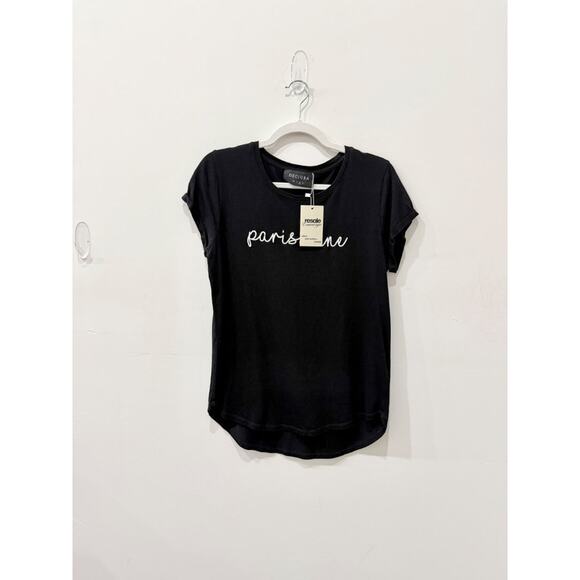 Decjuba Parisienne High-Low Cap Sleeve Tee Shirt True Black Women's Size Medium - Picture 1 of 4